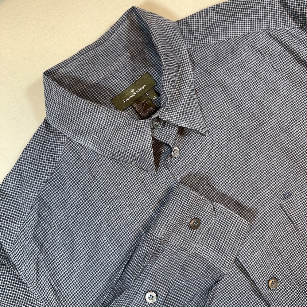 Ermenegildo Zegna Dress Shirt Men's size XL Gray Plaid Checks Long Sleeve